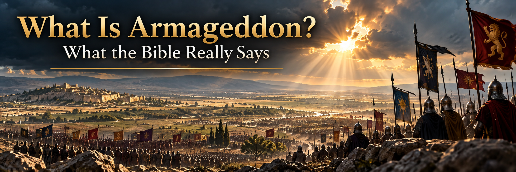 Armies gathering near Megiddo illustrating the biblical prophecy of Armageddon in Revelation 16.
