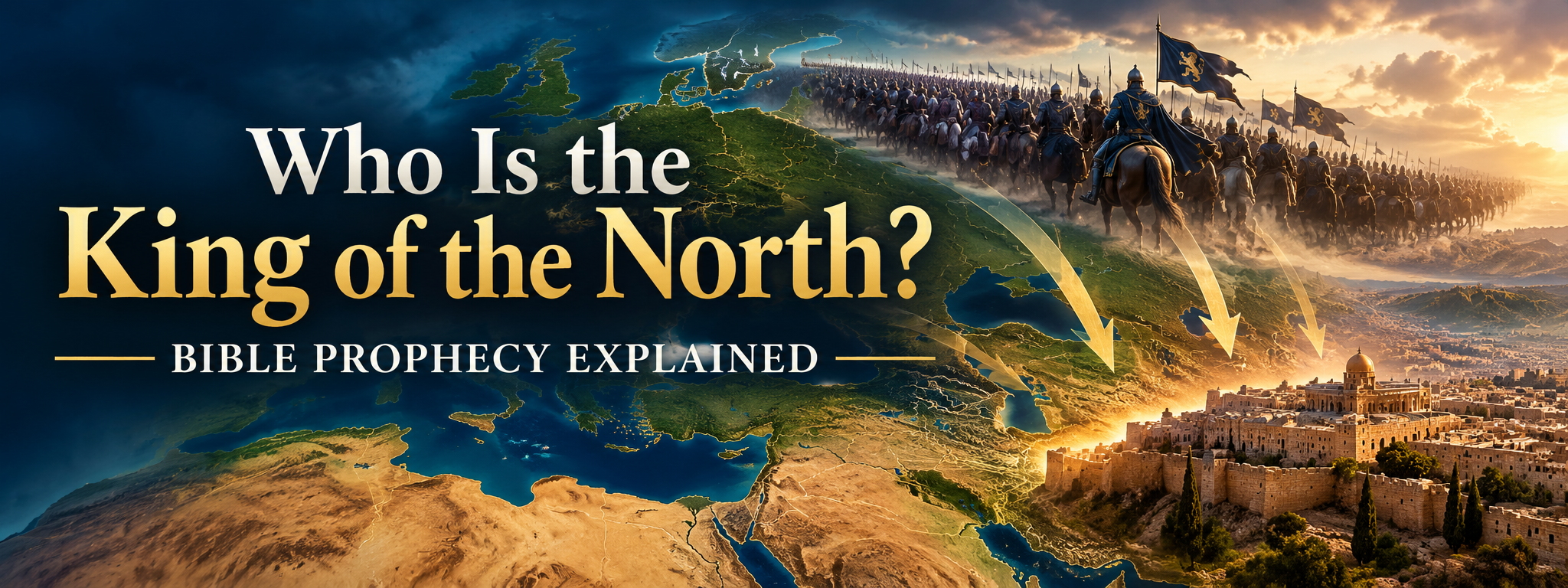 King of the North in Bible prophecy depicted advancing from Europe toward the Middle East